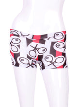 Load image into Gallery viewer, These sexy stripes heart + rackets low rise shorts are going to want to be seen!   Very light and airy - with a mesh middle - makes you feel like you are NAKED down there!  The sides have a "no muffin top" soft stretch side red stripe - it's slimming AND comfortable.