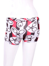 Load image into Gallery viewer, These sexy stripes heart + rackets low rise shorts are going to want to be seen!   Very light and airy - with a mesh middle - makes you feel like you are NAKED down there!  The sides have a "no muffin top" soft stretch side red stripe - it's slimming AND comfortable.