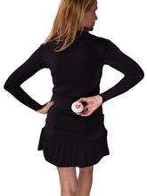 Load image into Gallery viewer, Our "Long Sleeve Monroe Tennis Dress" offers a little more coverage around the chest and arms than our "Monroe Tennis Dress", yet delicately shows your feminine curves. The dress is fitted throughout the body, with a flirty ruffle at the hem.  It's perfect for tennis, and yet elegant enough for drinks after your win.