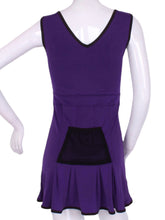 Load image into Gallery viewer, The Angelina Dress is from our sophisticated and elegant collections, for women with a flair for looking good.   Wear this stunning piece straight from the court....to cocktails.  This style is in our purple design, with a flattering v-neck neckline.