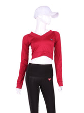 Load image into Gallery viewer, This vee neckline tops arm protection from the sun, but have mesh under the arm to keep you COOL while you play. These beautiful tops have the Heart + Rackets (trademarked) logo as the contrast.