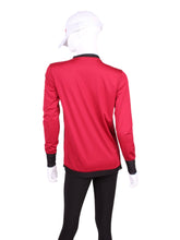 Load image into Gallery viewer, Raspberry Red w/ Black Mesh Long Sleeve Very Vee Tee