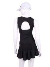 Load image into Gallery viewer, The Sandra Mee Dress offers a playful, fun, and very flirty look. Our dress is fitted, and flares out at the skirt with cute cut out ''O'' in the back. It is perfect for tennis, running and golf (with our Leg Lengthening Leggings), and of course, a trip to your after-court party with your friends. It was designed for confident women like you!