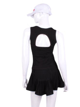 Load image into Gallery viewer, The Sandra Mee Dress offers a playful, fun, and very flirty look. Our dress is fitted, and flares out at the skirt with cute cut out ''O'' in the back. It is perfect for tennis, running and golf (with our Leg Lengthening Leggings), and of course, a trip to your after-court party with your friends. It was designed for confident women like you!