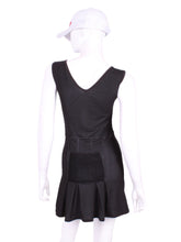 Load image into Gallery viewer, The Angelina Dress is from our sophisticated and elegant collections, for women with a flair for looking good. Our dress is fitted through the bodice, and flares out at the skirt. It is perfect for tennis, running and golf, and of course, a trip to your after-court party with your friends. It was designed for confident women like you!   Wear this stunning piece straight from the court to cocktails.