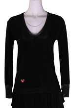 Load image into Gallery viewer, Black Long Sleeve Very Vee Tee w/ Black Mesh - I LOVE MY DOUBLES PARTNER!!!