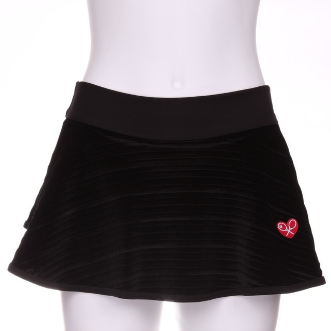Black Striped Velvet Love "O" Skirt Skirts Tennis Skirts Made in
