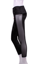 Load image into Gallery viewer, Crushed Velvet + Black Mesh Leg Lengthening Leggings - I LOVE MY DOUBLES PARTNER!!!