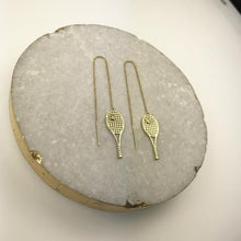 Load image into Gallery viewer, Drop Chain Gold Racket + Diamond Ball Tennis Earrings Jewelry - I LOVE MY DOUBLES PARTNER!!!