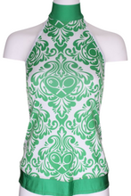 Load image into Gallery viewer, Green Damask + Heart Halter Top - I LOVE MY DOUBLES PARTNER!!!