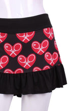Load image into Gallery viewer, Ruffle Skirt Mid Heart on Black - I LOVE MY DOUBLES PARTNER!!!