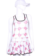 Load image into Gallery viewer, V1 Raspberry Red Hearts & Net Sandra Dee Court To Cocktails Tennis Dress - I LOVE MY DOUBLES PARTNER!!!