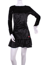 Load image into Gallery viewer, Monroe Crushed Black Velvet Long Sleeve Tennis Dress - I LOVE MY DOUBLES PARTNER!!!