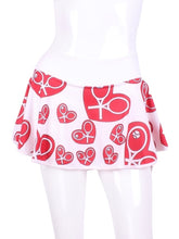 Load image into Gallery viewer, This gorgeous random heart on white LOVE O Skirt has shorties underneath and NO seams on the "O"! It's cut like a doughnut to show and move beautifully as you play.