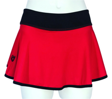 Load image into Gallery viewer, Bright Red + Black Limited LOVE “O” Skirt - I LOVE MY DOUBLES PARTNER!!!