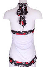 Load image into Gallery viewer, White Halter Top + Black Red White Heart Trim - I LOVE MY DOUBLES PARTNER!!!