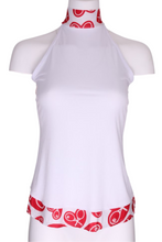 Load image into Gallery viewer, White Halter Top + Red White Heart Trim - I LOVE MY DOUBLES PARTNER!!!