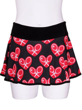 Load image into Gallery viewer, Mid Size Heart LOVE “O” Tennis Skirt on Black - I LOVE MY DOUBLES PARTNER!!!