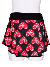 Load image into Gallery viewer, Mid Size Heart LOVE “O” Tennis Skirt on Black - I LOVE MY DOUBLES PARTNER!!!