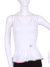 Load image into Gallery viewer, White Ruffle Tank Tennis Top with Pink and Green Trim - I LOVE MY DOUBLES PARTNER!!!