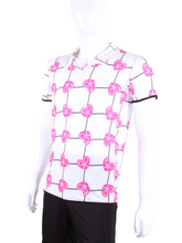 Load image into Gallery viewer, This is our limited edition Men’s Polo with Pink Hearts and Net. This piece has a silky and soft fabric. We make these in very small quantities - by design. Unique. Luxurious. Comfortable. Cool. Fun.