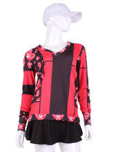 Load image into Gallery viewer, Thicker Mondrian Long Sleeve Very Vee Tee. It’s called the Long Sleeve Very Vee Tee - because as you can see - the Vee is - well you know - VERY VEE! For the tennis lady who loves to leave her chest open - but cover her arms (and other bits) this top is seductive in a sweet way! You feel nearly naked in it. So go ahead - hit that ace! Flattering and free - that’s what this top is. The most preppy of my tops - looks just as good tied around the shoulders as it does on.