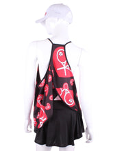 Load image into Gallery viewer, Baggy Tank Tennis Top Red Heart A cool and flowy Baggy Tank tennis top for ultimate comfort. A deep scoop neckline front and strappy high back with two-needle cover stitch at each seam. Smooth black binding finishes the edges.