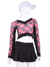 Load image into Gallery viewer, Limited Red Heart Mesh Vee Crop Top with Black Mesh