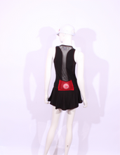 Load image into Gallery viewer, Andrea Dress Short Black Mesh On Black With Red Stitching
