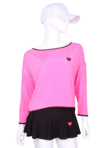 This is our limited edition Long Sleeve Baggy Top With in gorgeous pink.  This piece has a silky and soft fabric.   We make these in very small quantities - by design.  Unique.  Luxurious.  Comfortable.  Cool.  Fun.