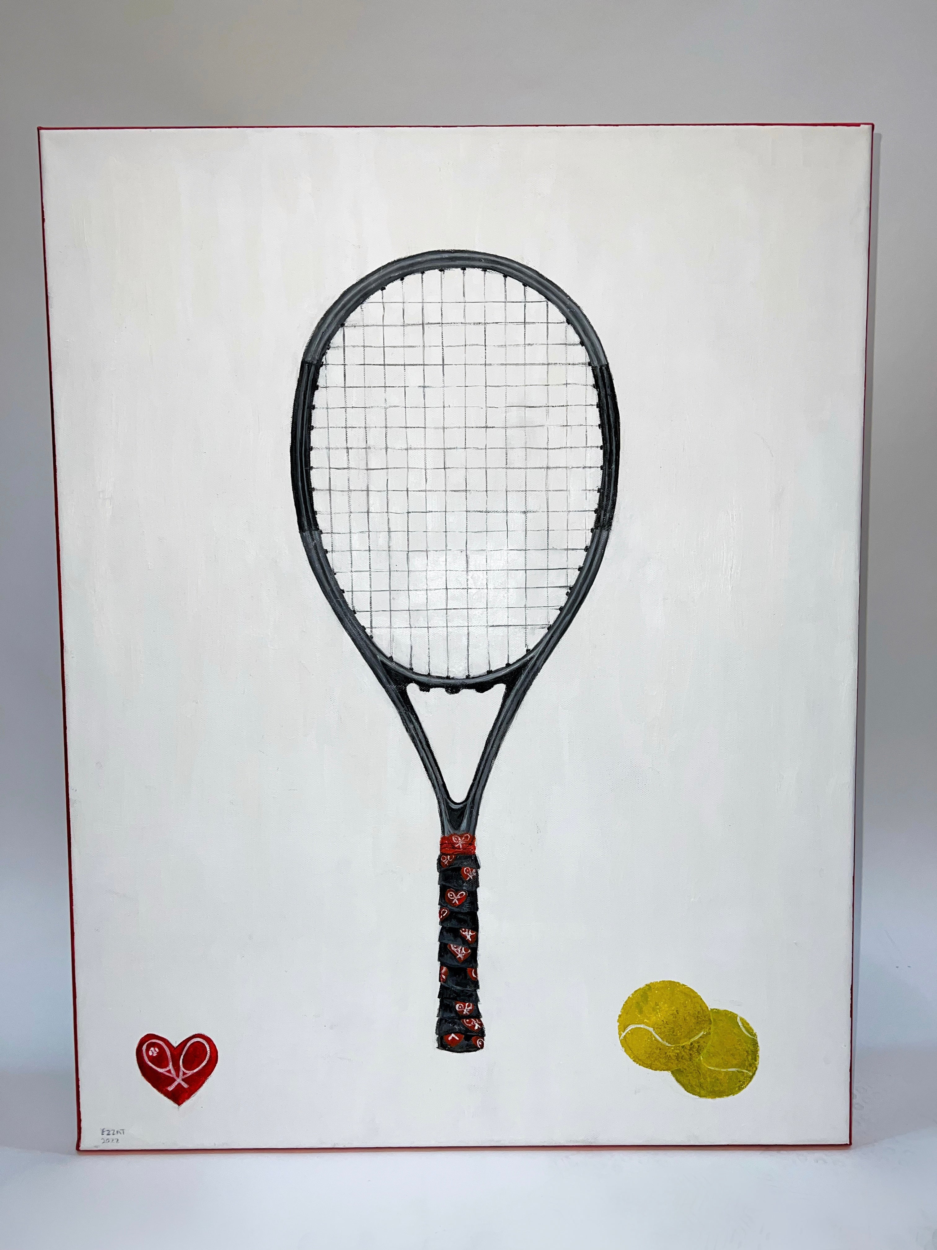 Black Racket Painting - Love Love Tennis - Acrylic & Oil On Canvas - By ...