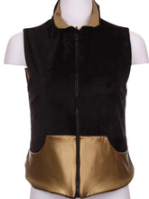 Load image into Gallery viewer, Our popular reversible vests can pair perfectly with any of our signature warm up pants! They are both soft and warm with pockets on both sides for your tennis balls.  This style is in our Black + Gold design.  Machine wash cold and hang dry.
