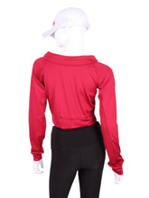 Load image into Gallery viewer, The Dark Red Vee tennis Crop Top is a stylish and luxurious piece of tennis apparel that seamlessly combines fashion and functionality. This crop top is expertly crafted with meticulous attention to detail, making it a standout choice for any tennis enthusiast or fashion-forward individual.
