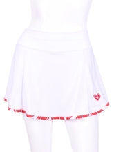 Load image into Gallery viewer, This is our limited edition Gladiator Skirt White With Red Stitching.  This piece has a silky soft and quick-drying matching shorties, and binding to match.  We make these in very small quantities - by design.  Unique.  Luxurious.  Comfortable.  Cool.  Fun.
