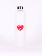 Load image into Gallery viewer, The Glass Water Bottle with the &quot;Love Love Tennis&quot; logo is a beautifully crafted and functional accessory designed for tennis enthusiasts who appreciate both style and sustainability.
