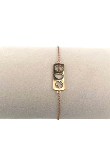 A carefully crafted jewelry piece is made in Los Angeles, designed by Adeline.  A reminder for the tennis enthusiast to be kind AND have fun while on the court.  Each bracelet is hand cast and then assembled and polished by a fine jewelry artisan.  Great care is taken to bring out the shine of the gold.