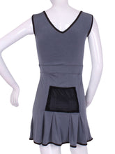 Load image into Gallery viewer, The Angelina Dress is from our sophisticated and elegant collections, for women with a flair for looking good.   Wear this stunning piece straight from the court....to cocktails.  This style is in our grey design, with a flattering v-neck neckline.

