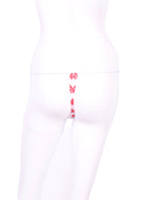 Load image into Gallery viewer, Red heart on white thong underwear, adding a touch of romantic and playful charm. 
