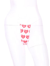 Load image into Gallery viewer, Red heart on white thong underwear, adding a touch of romantic and playful charm. 
