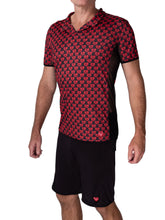 Load image into Gallery viewer, The Limited Long Men&#39;s Polo Shirt Mini Red Hearts With Mesh is a stylish and comfortable clothing item designed to cater to both fashion and functionality. Crafted with care in Downtown, Los Angeles.
