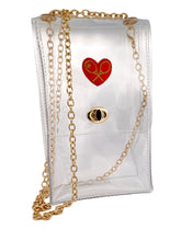 Load image into Gallery viewer, Long Clear Handbag With Love Heart.  Elegant and lightweight clear handbag. Perfect for going out and it comes with a gift! Choose between the super cute Love Key Ring or our elegant net measure. 
