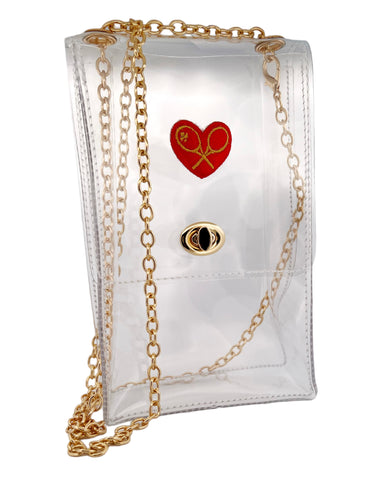 Long Clear Handbag With Love Heart.  Elegant and lightweight clear handbag. Perfect for going out and it comes with a gift! Choose between the super cute Love Key Ring or our elegant net measure. 
