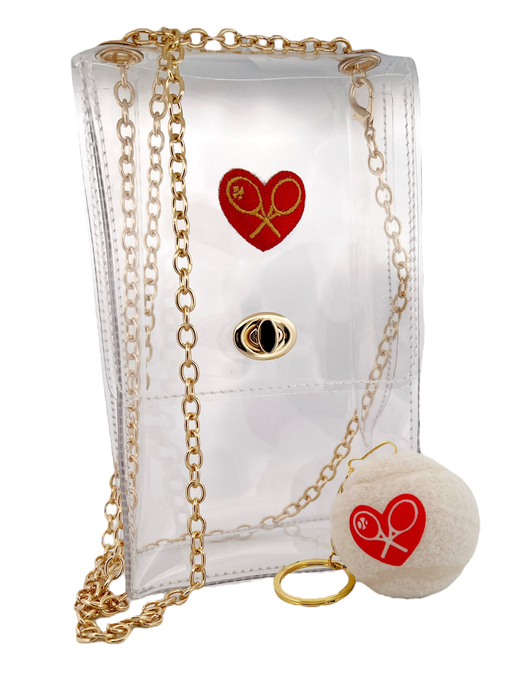 Long Clear Handbag With Love Heart.  Elegant and lightweight clear handbag. Perfect for going out and it comes with a gift! Choose between the super cute Love Key Ring or our elegant net measure. 