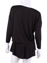 Load image into Gallery viewer, This is our limited edition Long Sleeve Baggy Top in Black.  This piece has a silky and soft fabric.   We make these in very small quantities - by design.  Unique.  Luxurious.  Comfortable.  Cool.  Fun.
