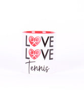 Load image into Gallery viewer, Enjoy your morning Coffee or Tea in style with our White Love Love Mug. Choose between Love Love Tennis and Love Love Pickleball or both. Perfect gift for your doubles partner, partner, friend or yourself.
