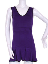Load image into Gallery viewer, The Angelina Dress is from our sophisticated and elegant collections, for women with a flair for looking good.   Wear this stunning piece straight from the court....to cocktails.  This style is in our purple design, with a flattering v-neck neckline.
