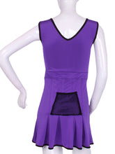 Load image into Gallery viewer, The Angelina Dress is from our sophisticated and elegant collections, for women with a flair for looking good.   Wear this stunning piece straight from the court....to cocktails.  This style is in our purple design, with a flattering v-neck neckline.
