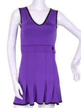 Load image into Gallery viewer, The Angelina Dress is from our sophisticated and elegant collections, for women with a flair for looking good.   Wear this stunning piece straight from the court....to cocktails.  This style is in our purple design, with a flattering v-neck neckline.
