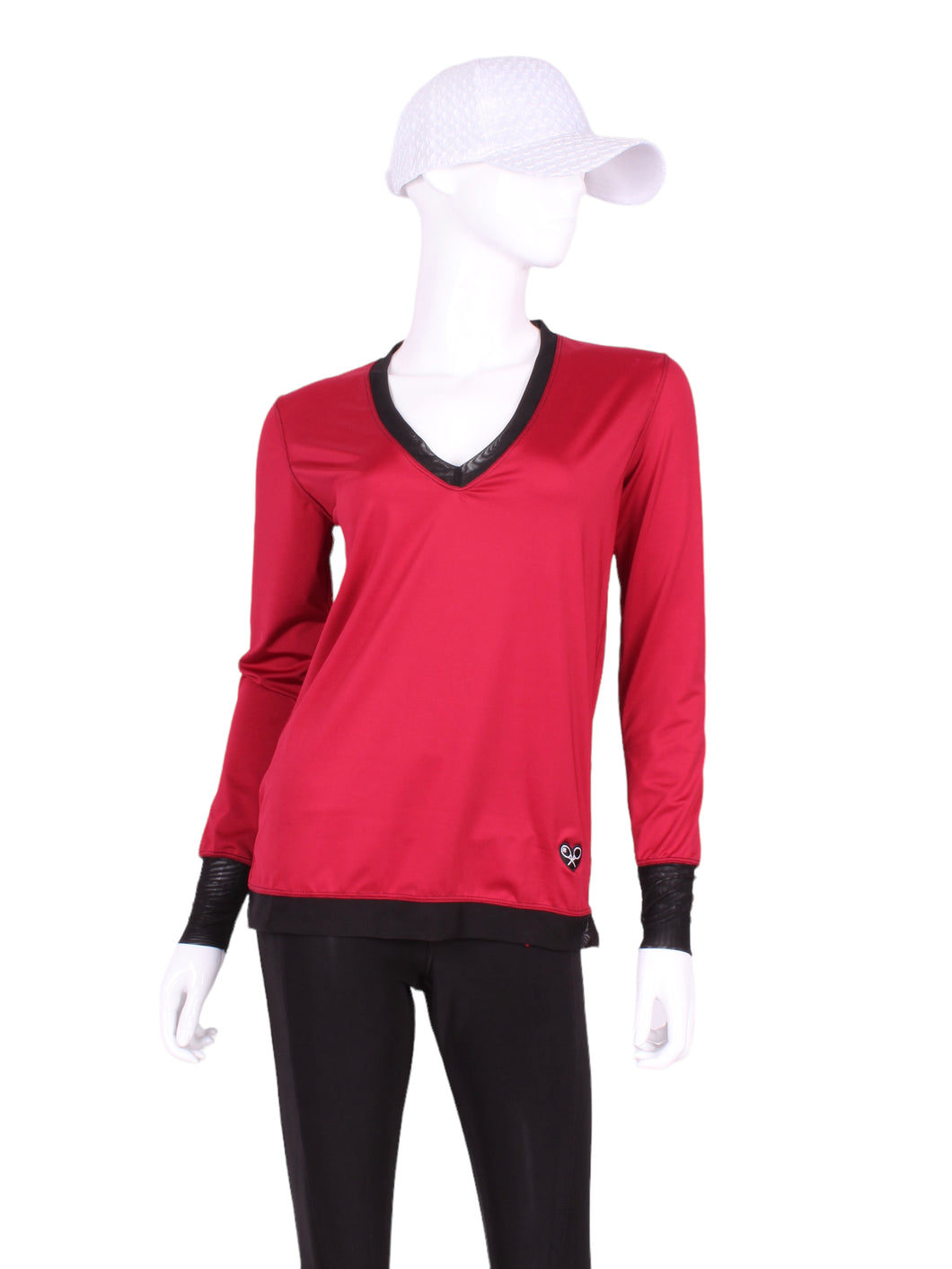 Raspberry Red w/ Black Mesh Long Sleeve Very Vee Tee