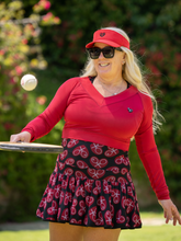 Load image into Gallery viewer, The Dark Red Vee tennis Crop Top is a stylish and luxurious piece of tennis apparel that seamlessly combines fashion and functionality.
